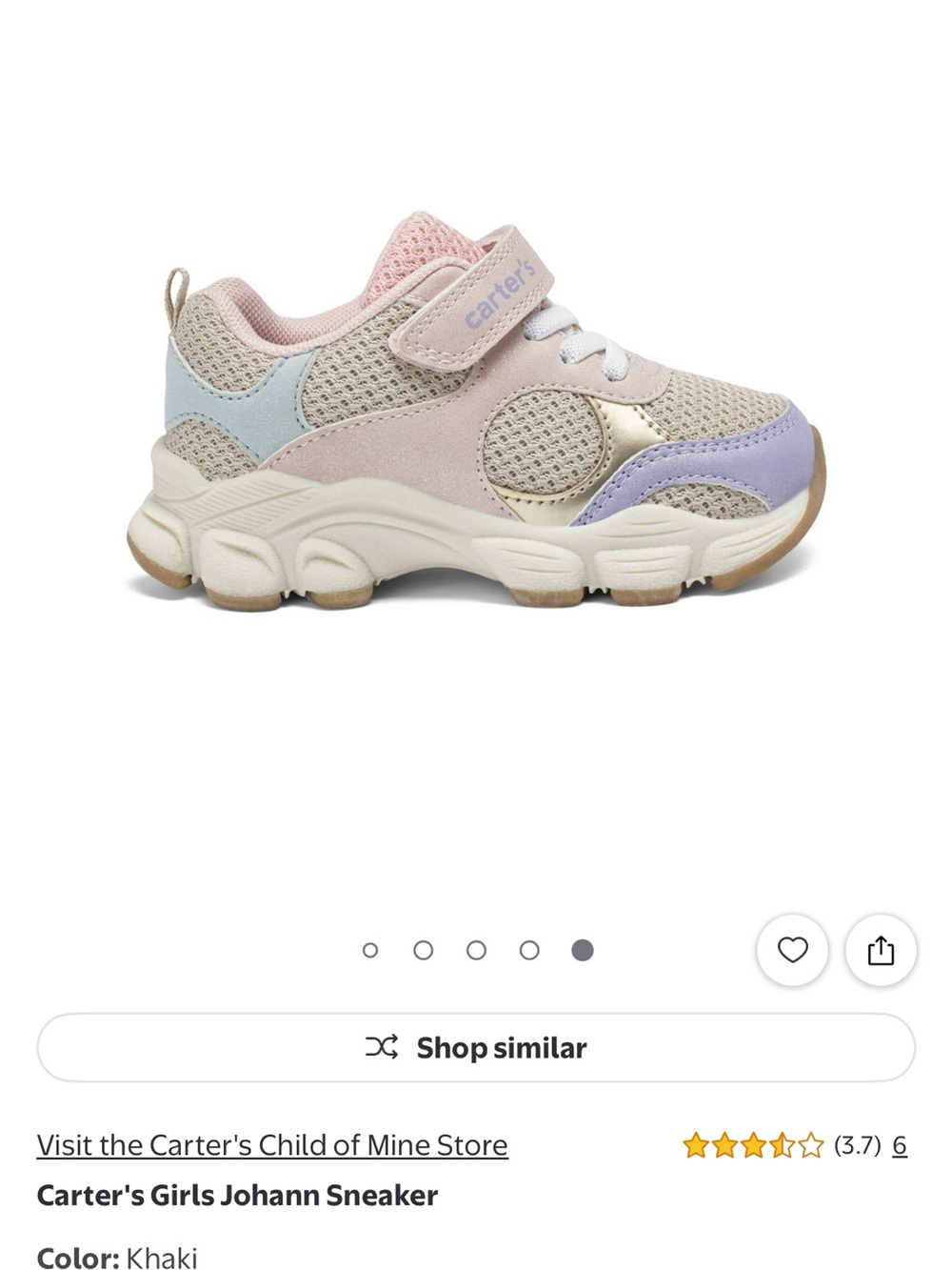 Carter's Girls Multi-Pastel Mesh Sneaker - Pink/Light Blue/Lilac/Gold